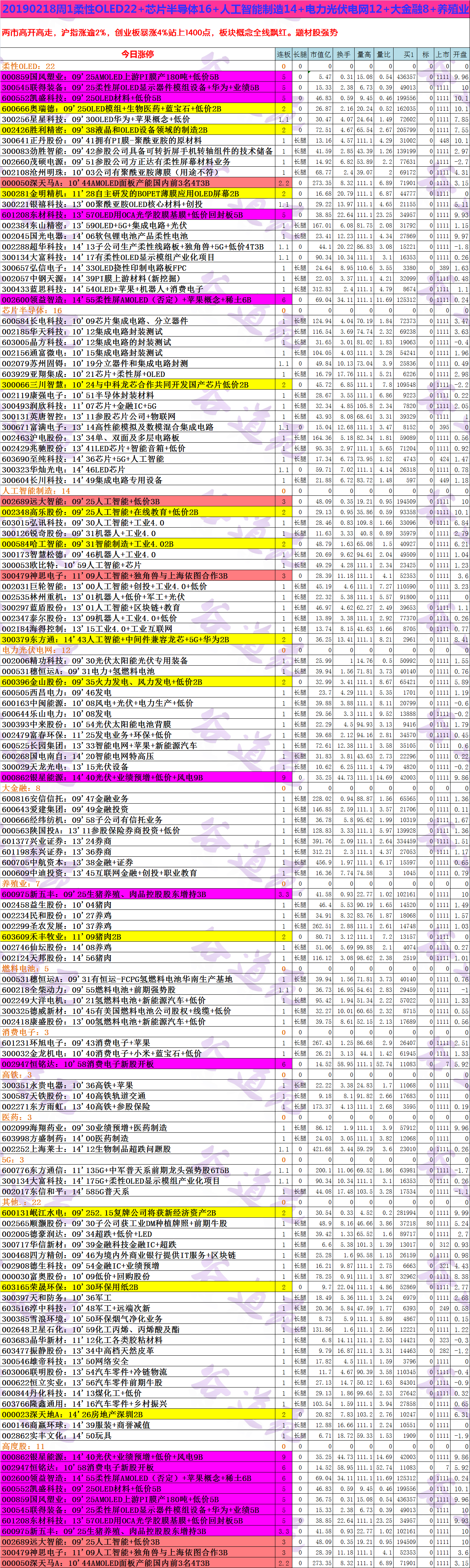 20190218周1柔性OLED22+芯片半导体16+人工智能制造14+电力光伏电网12+大金融8+养殖业7+燃料电池5.png